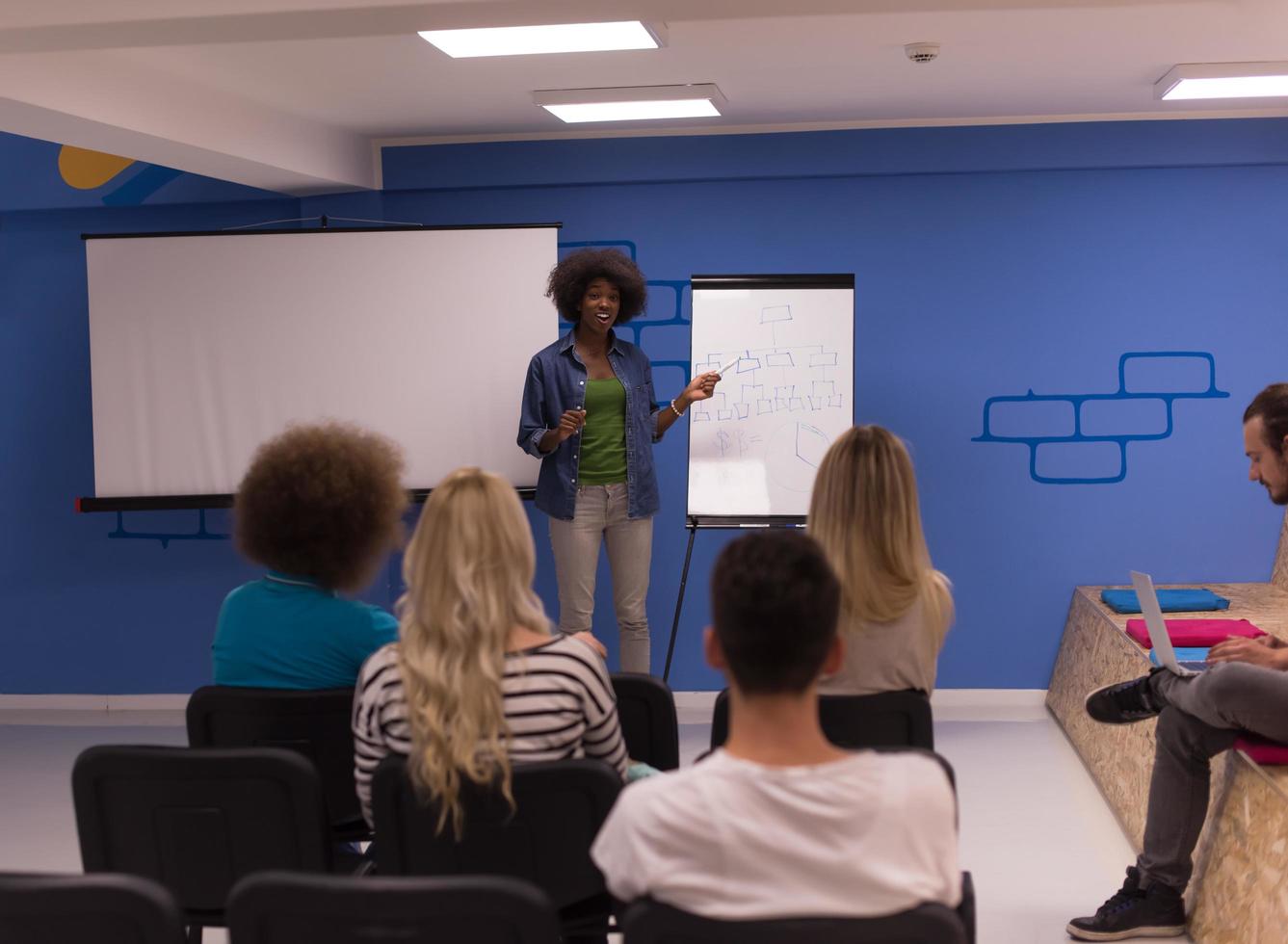 nero donna altoparlante seminario aziendale attività commerciale incontro concetto foto