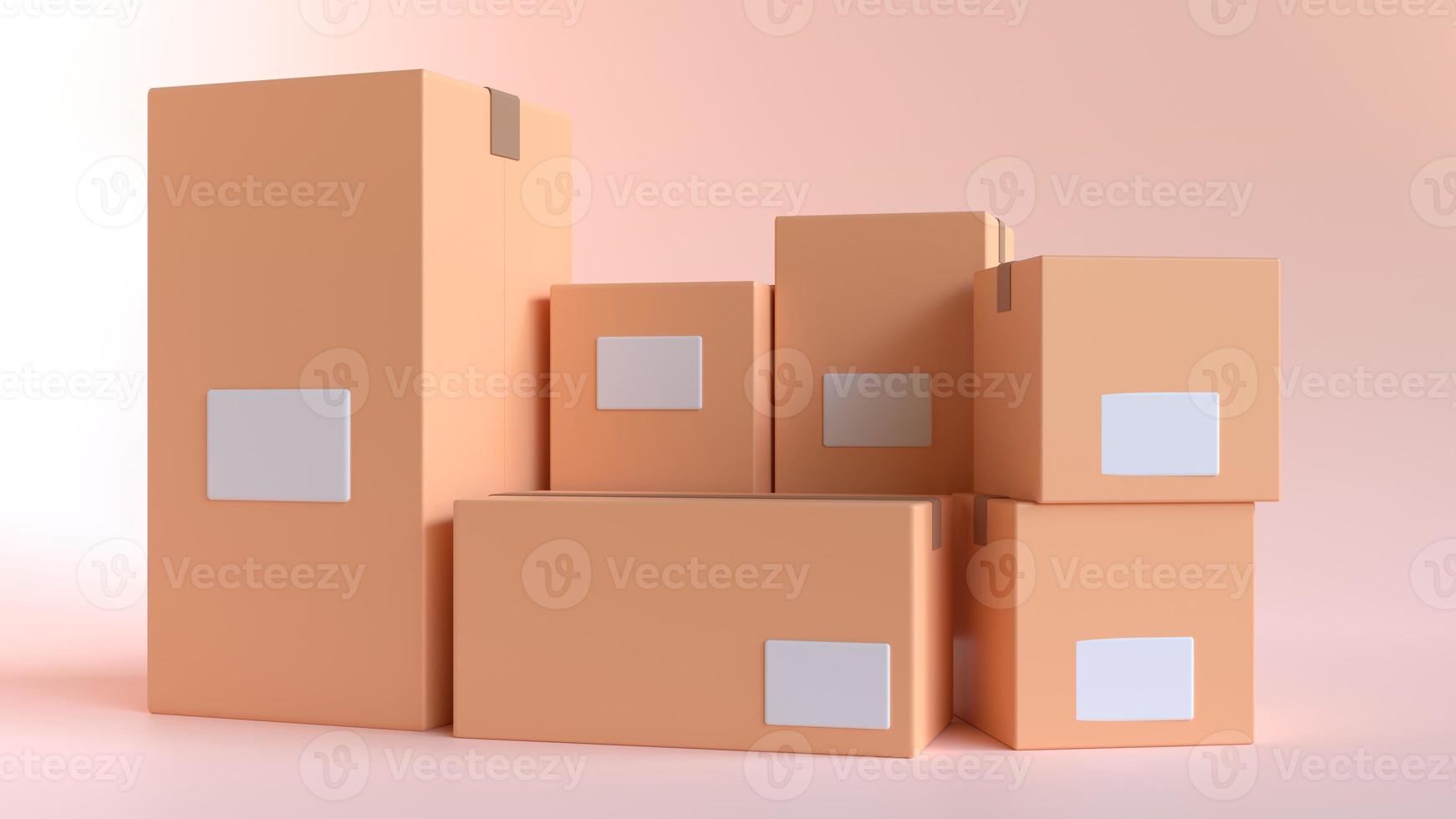3d interpretazione cartone scatola o consegna pacchetto. 3d illustrazione consegna carico scatola. foto