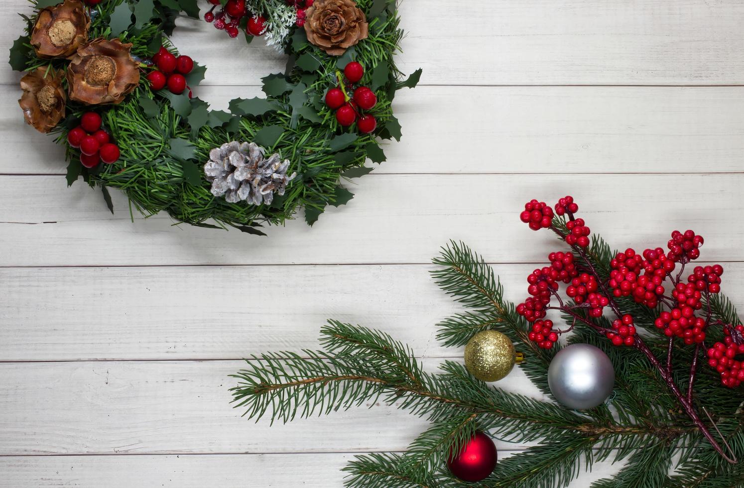 Natale decorazione. Natale ornamenti. spazio per testo. piatto posizione. foto