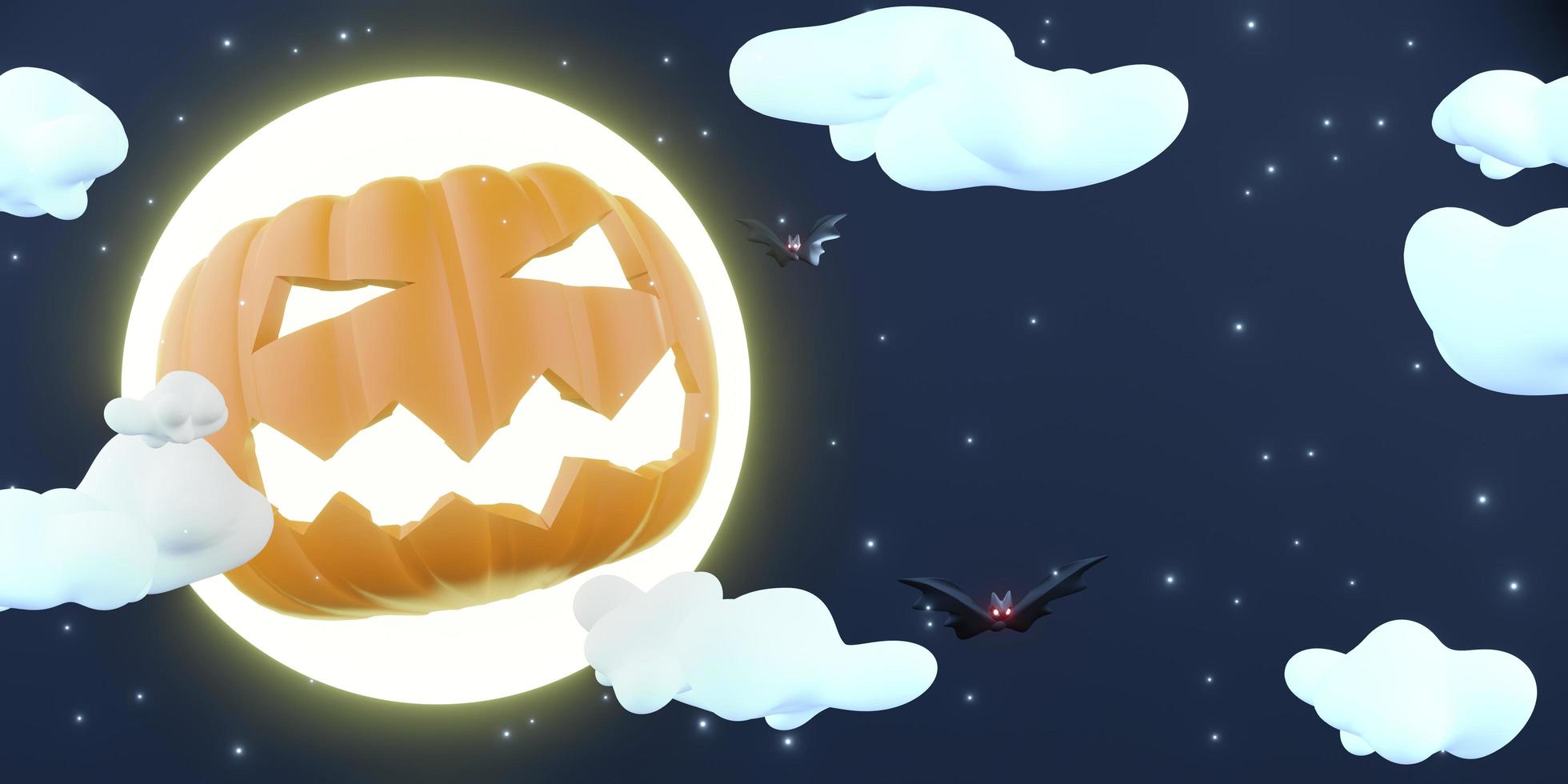 Halloween sfondo zucca nel il cielo e pieno Luna 3d illustrazione foto