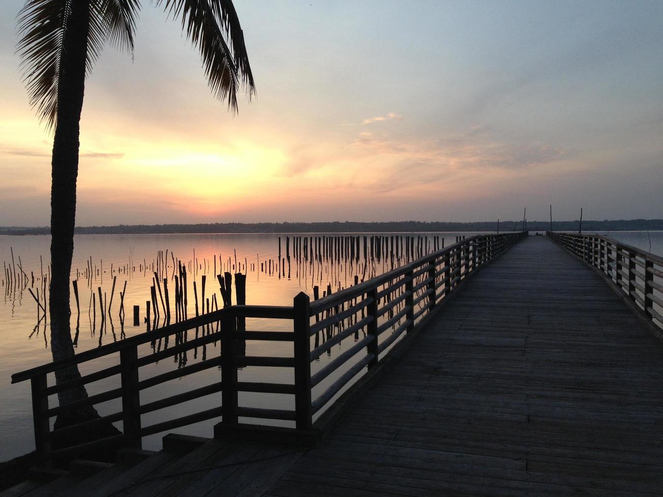 sagoma di un ponte marrone su sunrise foto