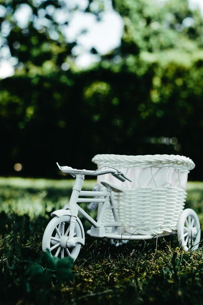 bicicletta di vimini bianca all'esterno foto