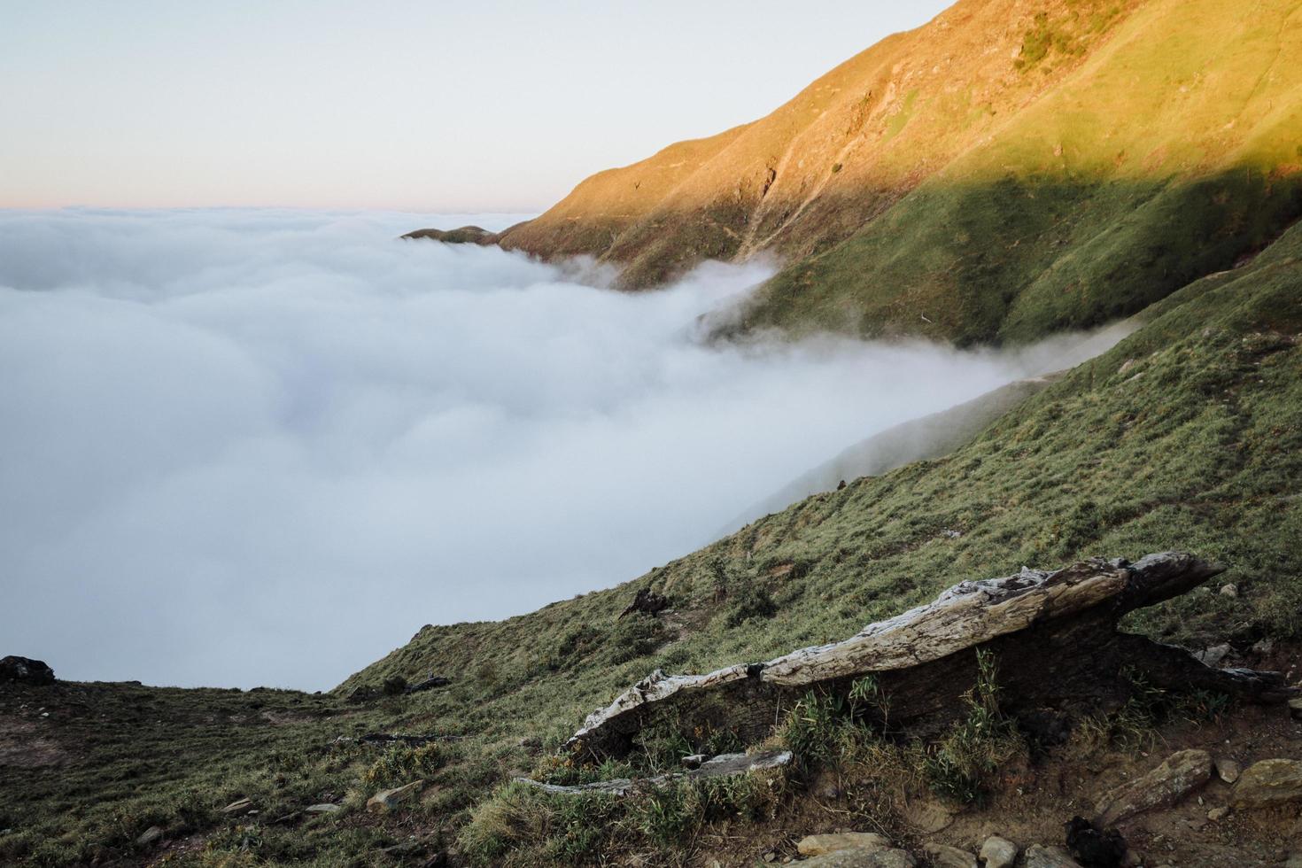 vista della montagna nebbiosa foto