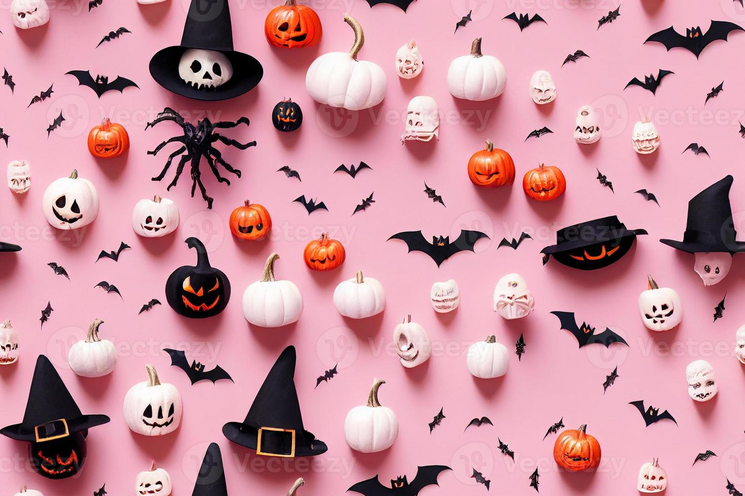 3d illustrazione senza soluzione di continuità modello di Halloween decorazione su pastello rosa sfondo foto