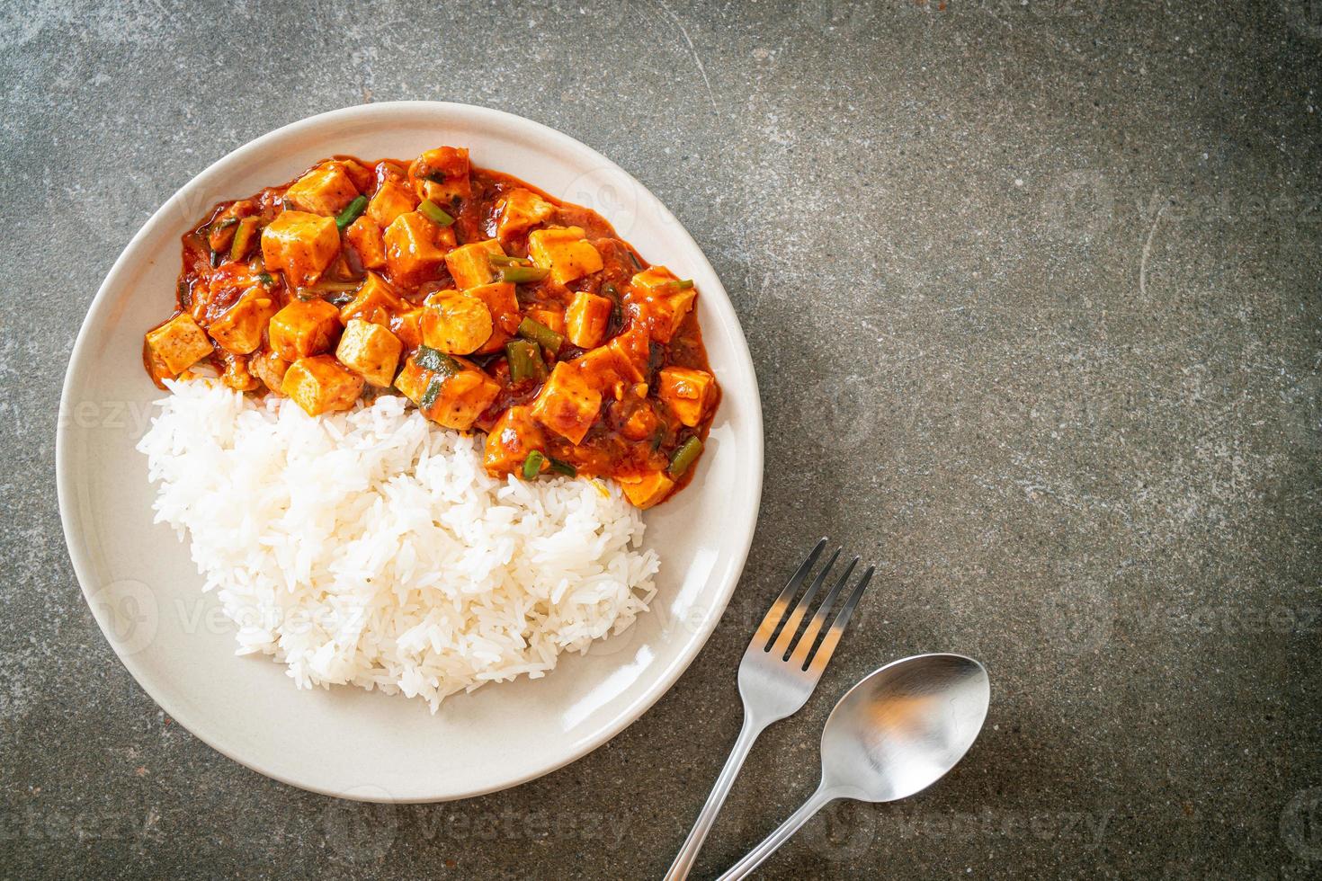 mapo tofu - il piatto tradizionale del Sichuan di tofu di seta e carne macinata, ricco di sapore di mala dall'olio di peperoncino e grani di pepe del Sichuan. foto