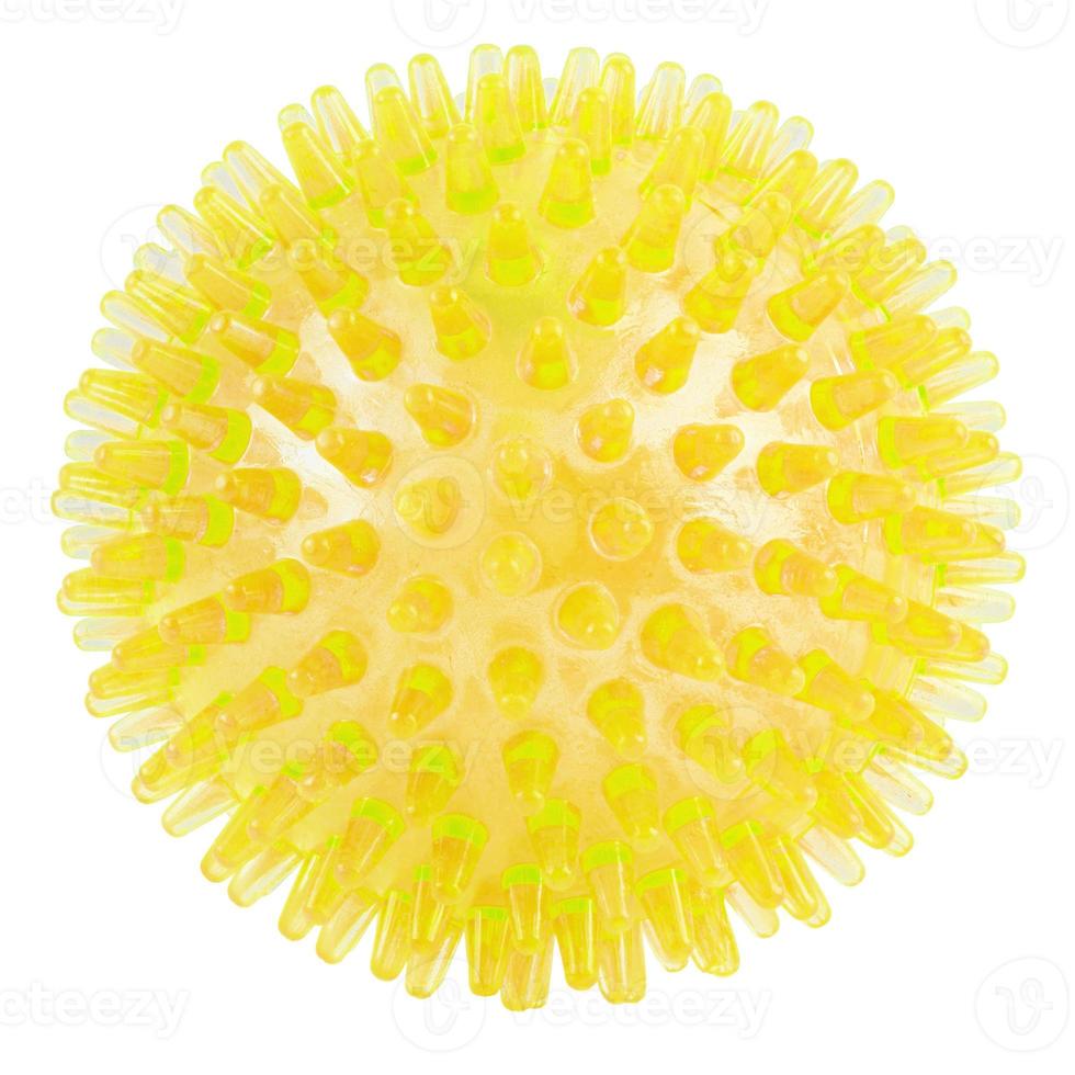 trasparente giallo spillo plastica palla isolato su bianca sfondo - massaggiatore, cane giocattolo e covid-19 simbolo foto