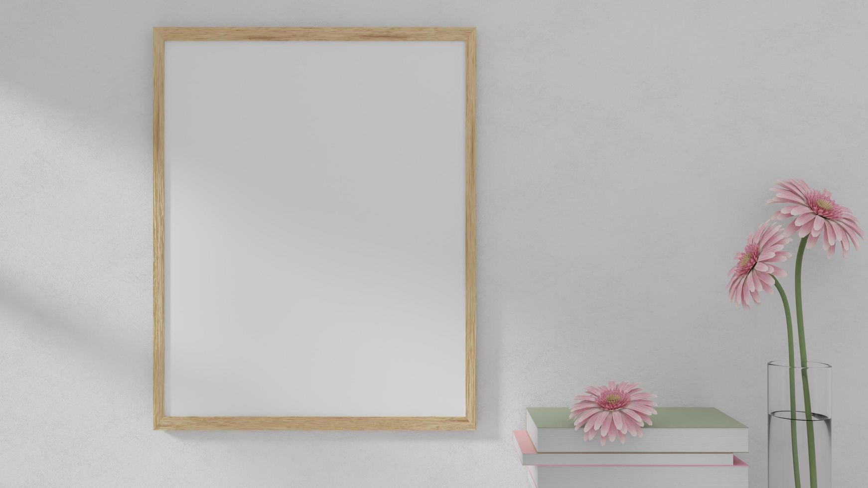 mockup di cornice con fiori e libri foto