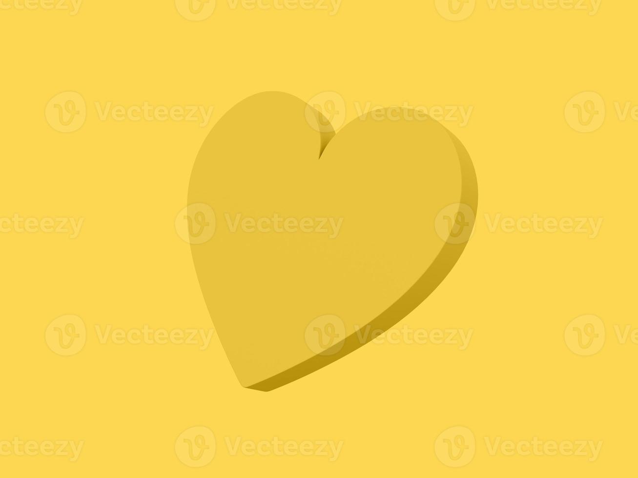 piatto cuore. giallo uno colore. simbolo di amore. su un' pianura giallo sfondo. parte inferiore Visualizza. 3d resa. foto