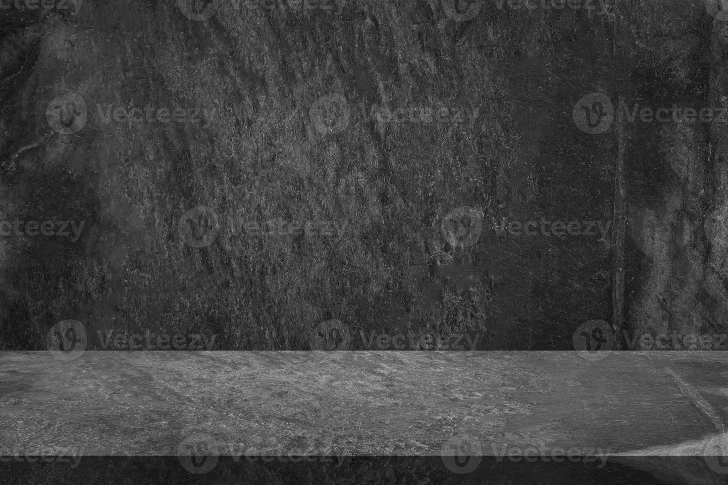 vuoto nero marmo tavolo superiore con nero pietra parete struttura sfondo foto
