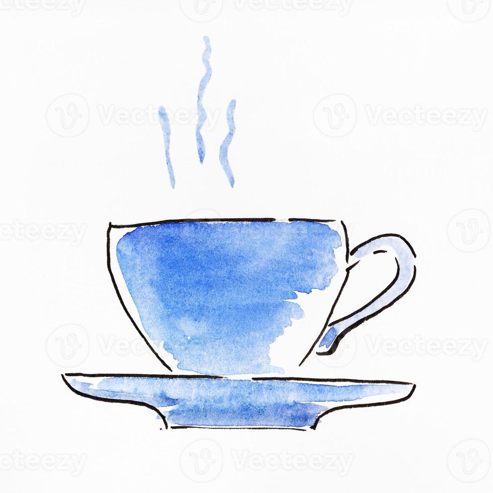 mano dipinto lato Visualizza di tè tazza e piattino foto