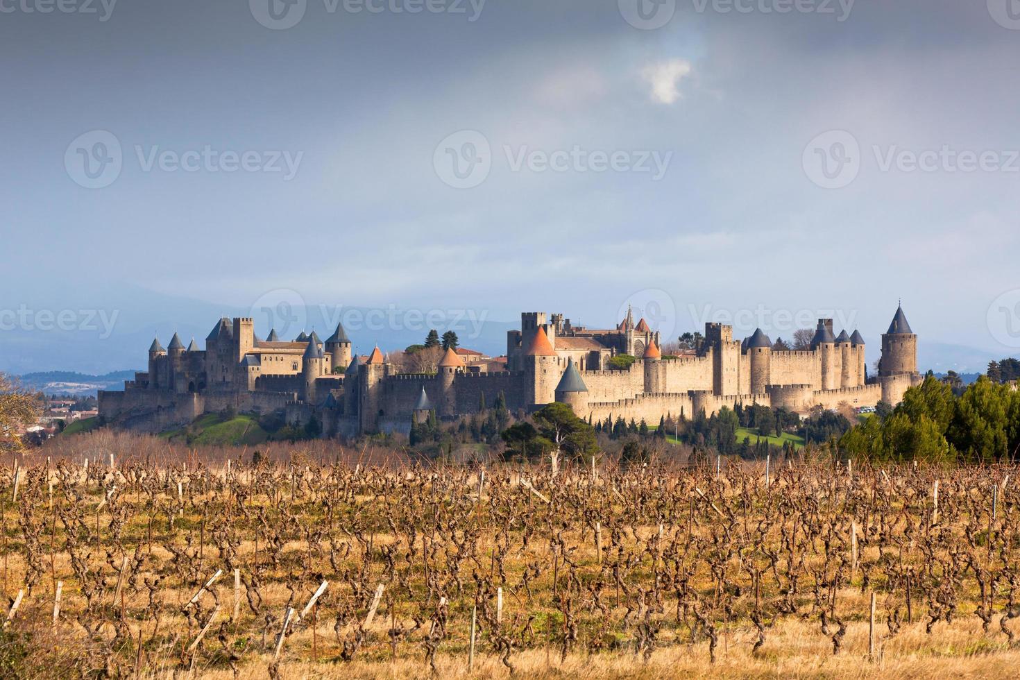 Visualizza di carcassonne castello nel languedoc-rosellon, Francia foto