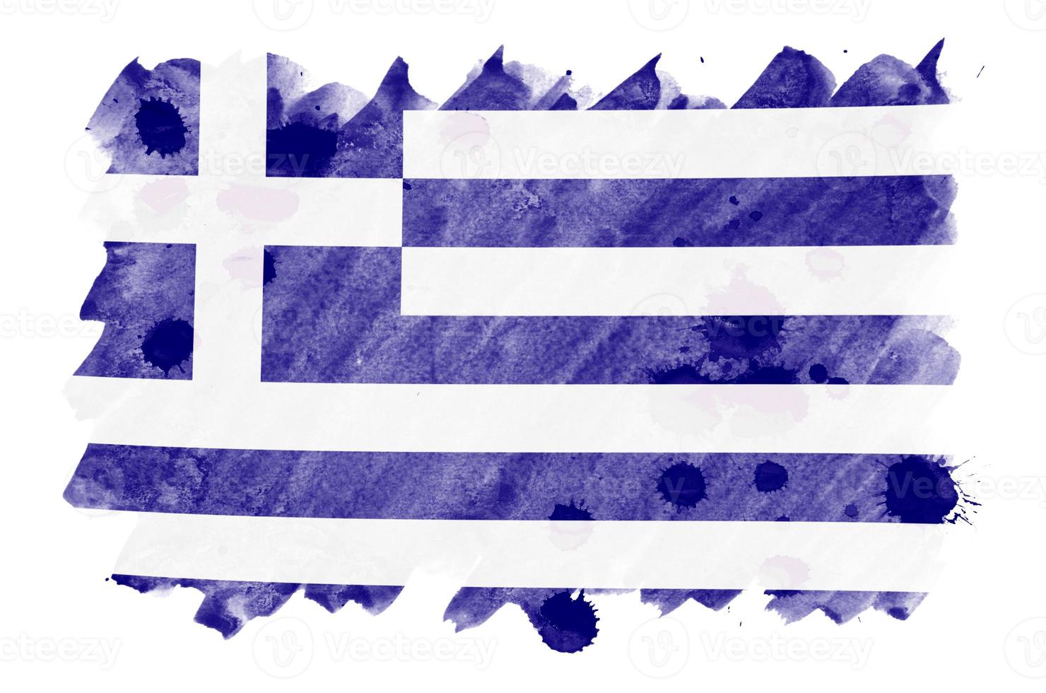 Grecia bandiera è raffigurato nel liquido acquerello stile isolato su bianca sfondo foto