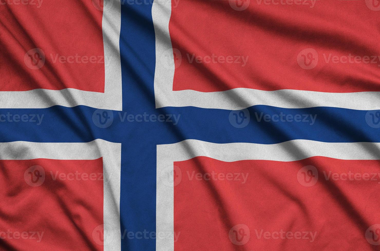 Norvegia bandiera è raffigurato su un' gli sport stoffa tessuto con molti pieghe. sport squadra bandiera foto