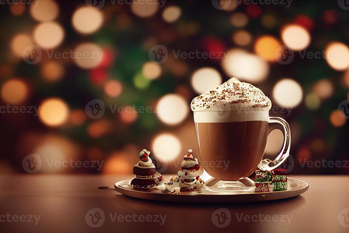 Pan di zenzero latte macchiato nel bicchiere, frustato crema, lato Visualizza, Natale ornamenti, Natale umore, cinematico illuminazione, 3d illustrazione. foto