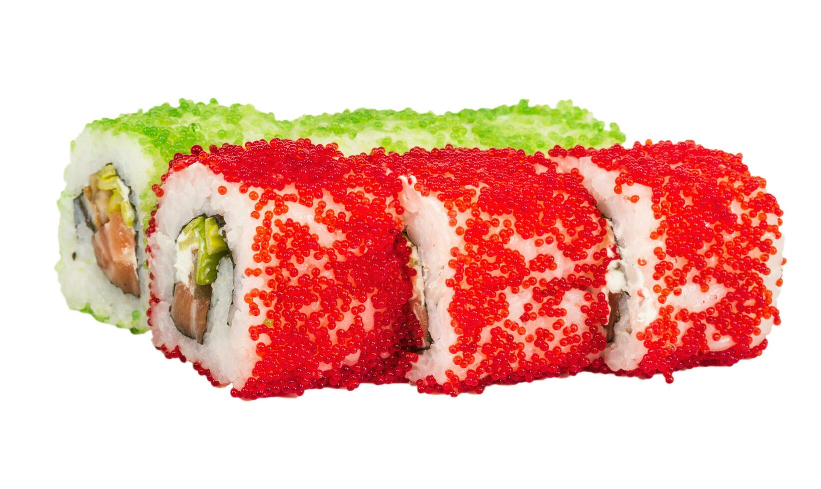 Tobiko piccante maki sushi foto