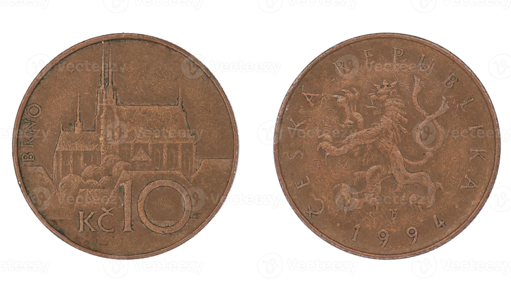 10 ceco corona czk moneta con tutti e due lati su isolato bianca sfondo foto