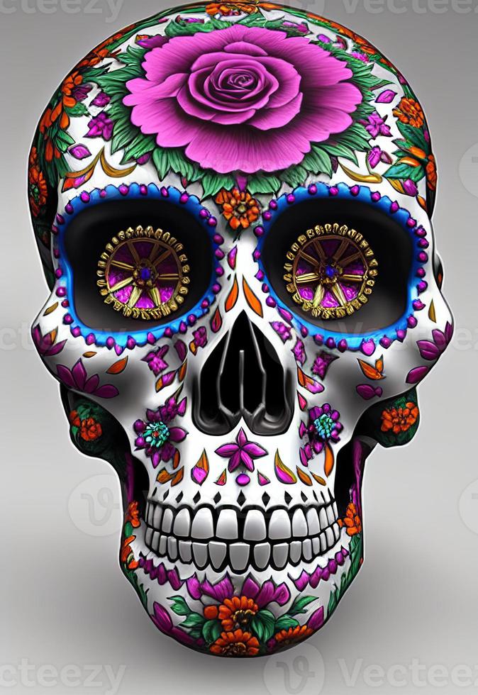 dia de los muertos tradizionale Calavera zucchero cranio decorato con fiori il giorno di il morto illustrazione foto