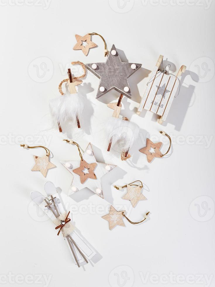 Natale flatlay arredamento sfondo su bianca tessile sfondo foto
