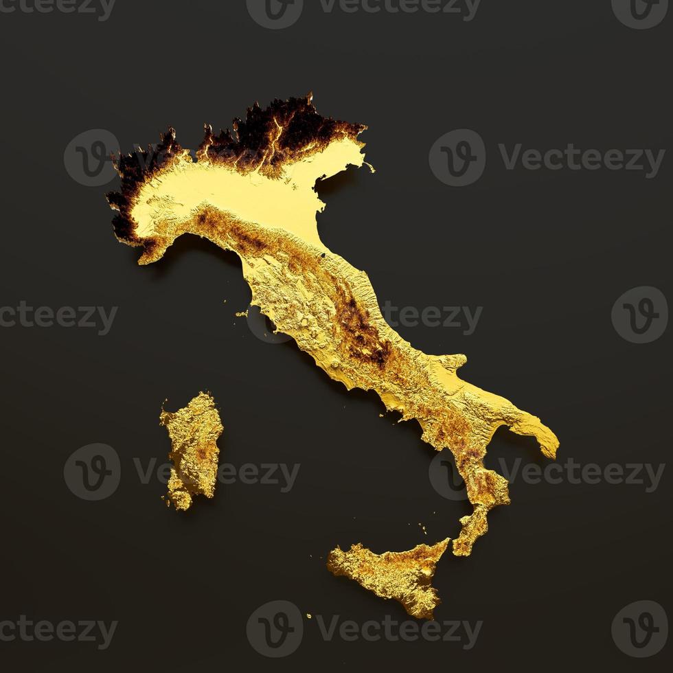 Italia carta geografica d'oro metallo colore altezza carta geografica sfondo 3d illustrazione foto