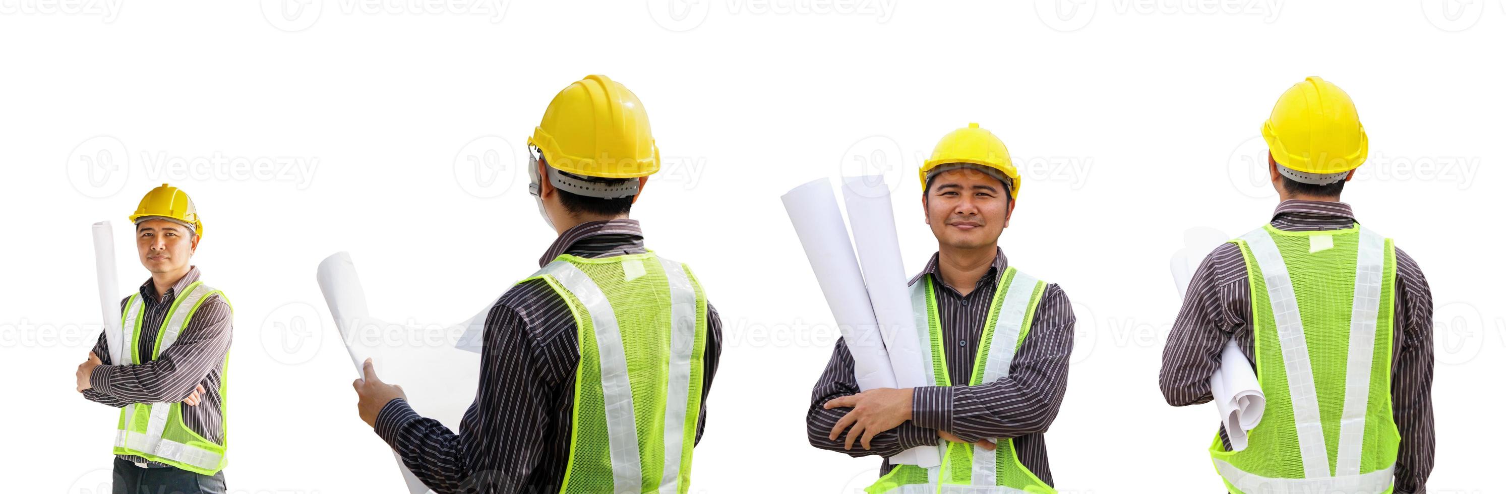 asiatico uomo costruzione ingegnere isolato su bianca sfondo foto