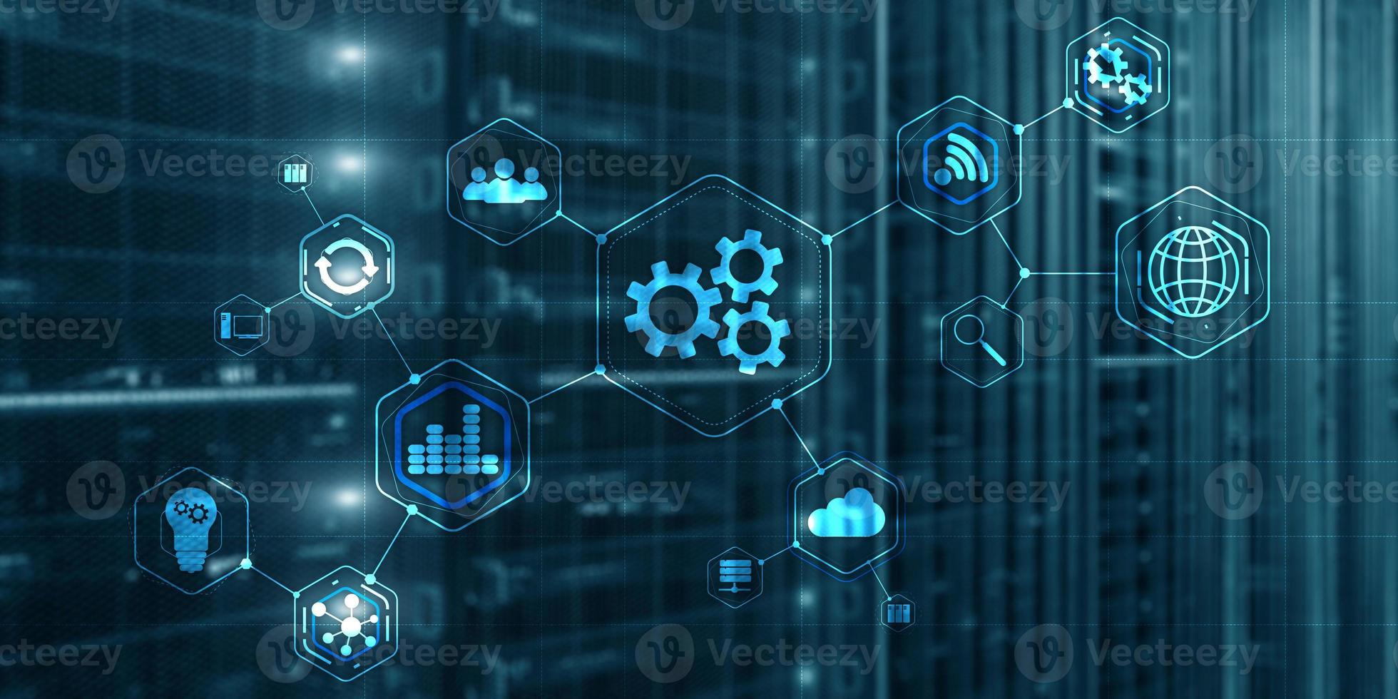 ingranaggi icona attività commerciale processi automazione Collegare. server camera astratto sfondo foto