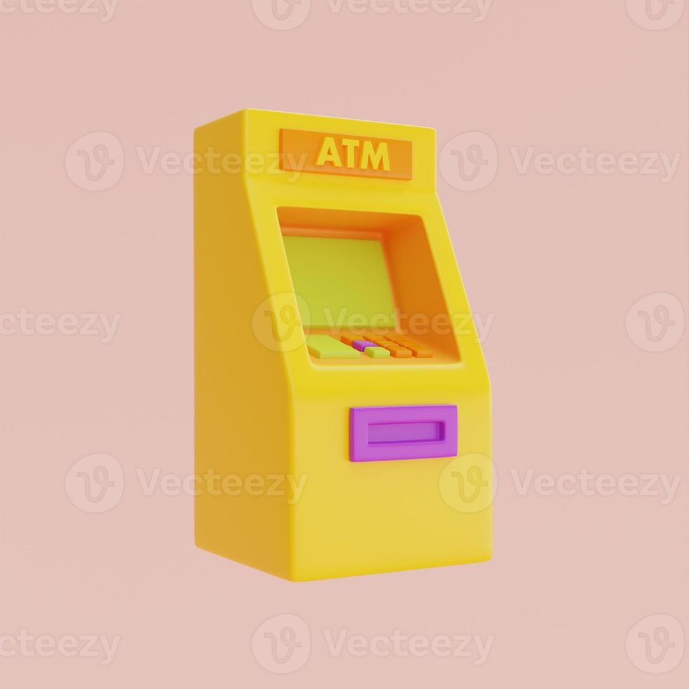 3d rendere ATM macchina isolato su pastello sfondo, minimo disegno, 3d resa. foto