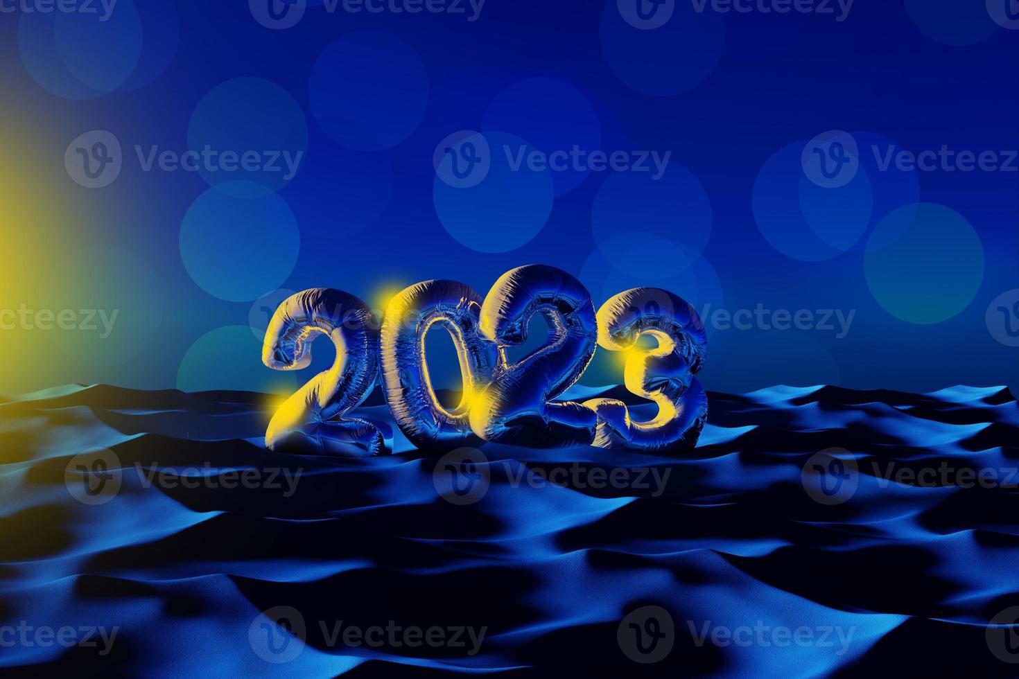 2023 contento nuovo anno Foglio Palloncino su blu deserto sabbia - 3d illustrazione foto