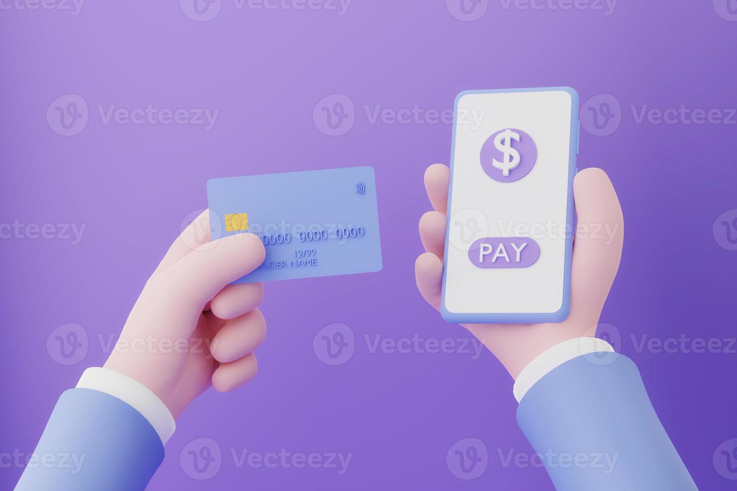 smartphone e banca carta nel mani, 3d illustrazione foto