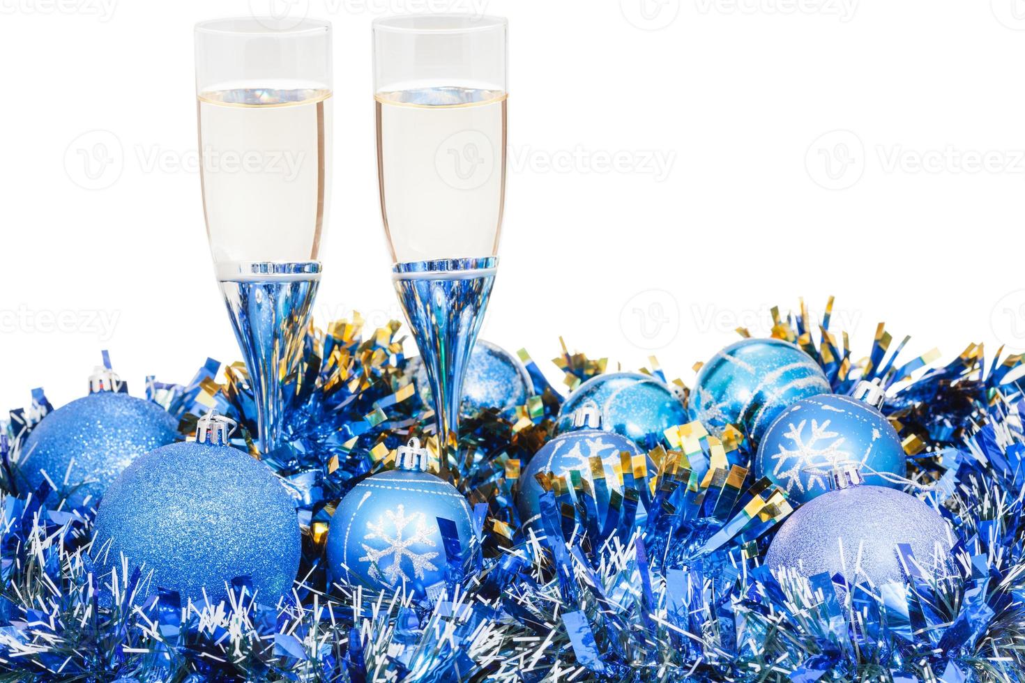 bicchieri di Champagne a blu Natale decorazioni foto