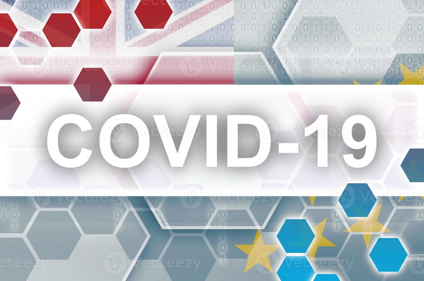 tuvalu bandiera e futuristico digitale astratto composizione con covid-19 iscrizione. coronavirus scoppio concetto foto