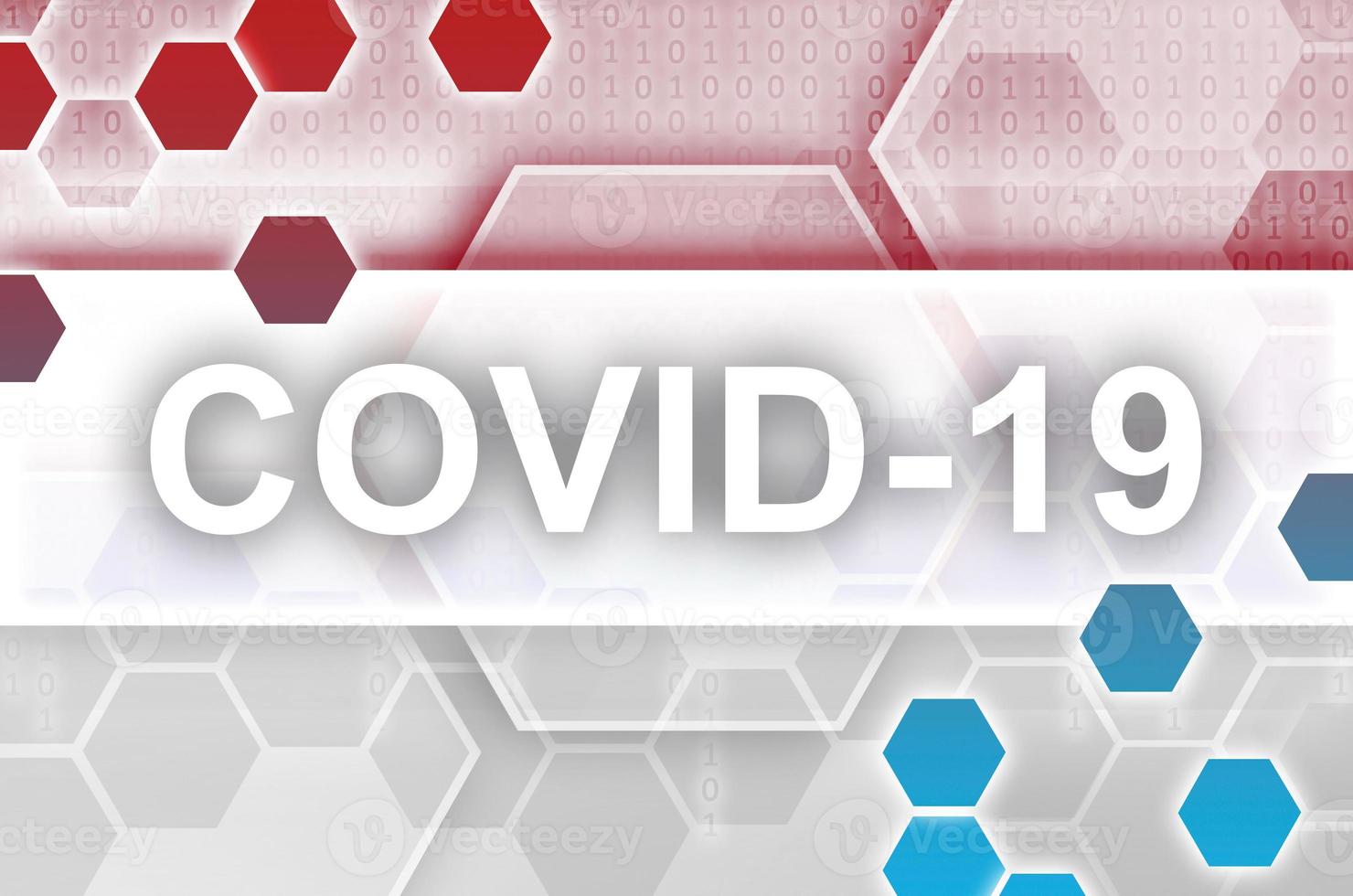 Indonesia bandiera e futuristico digitale astratto composizione con covid-19 iscrizione. coronavirus scoppio concetto foto