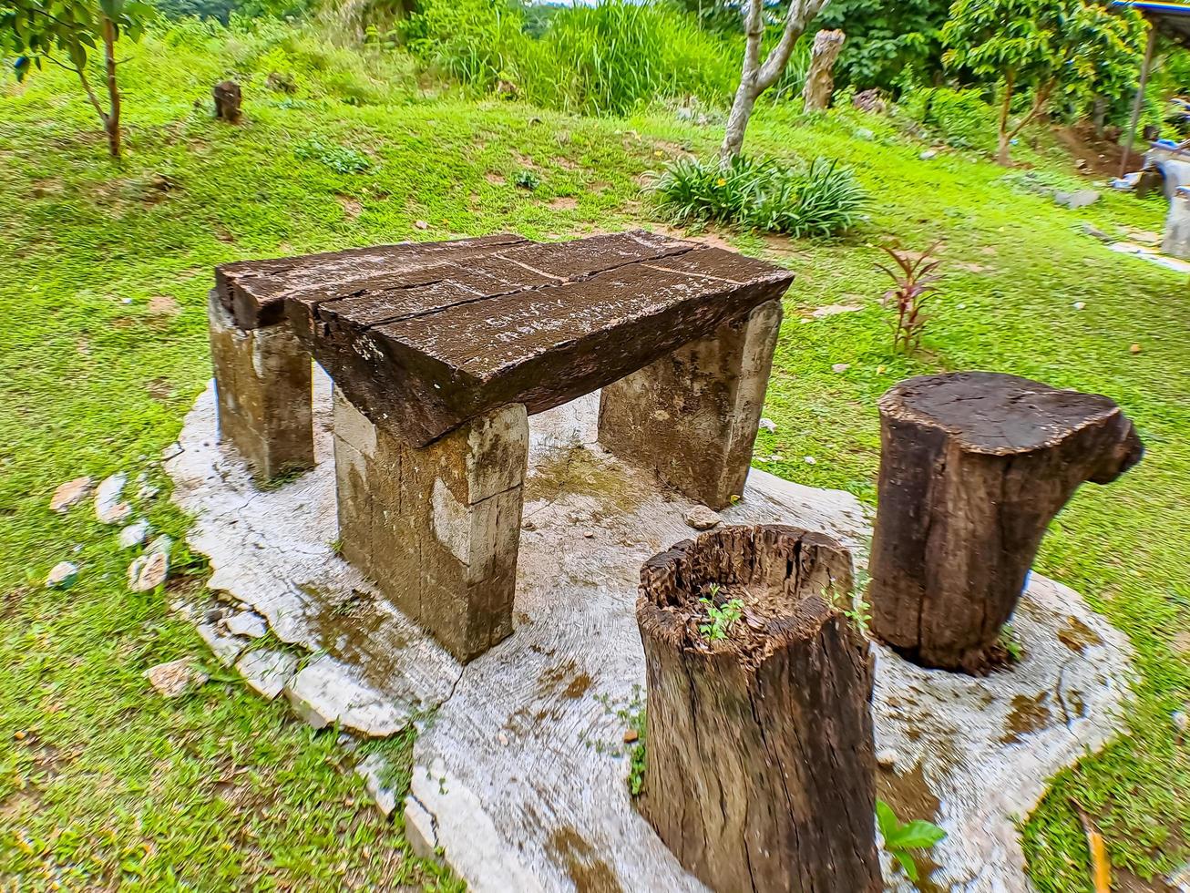 sedie e tavoli fatto di legna pezzi nel il ospedale giardino foto