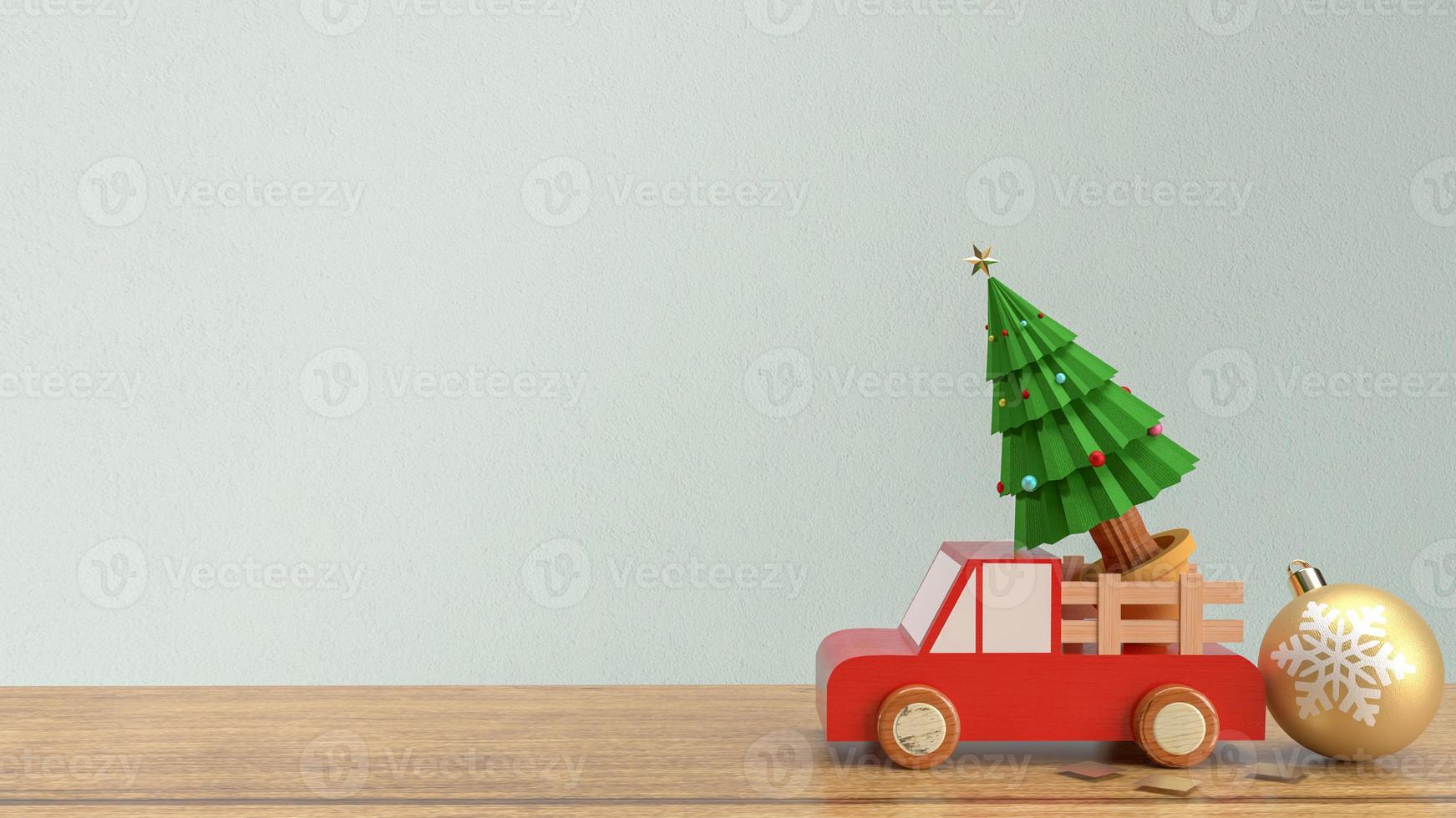 il Natale albero nel legna camion su legna tavolo 3d interpretazione foto