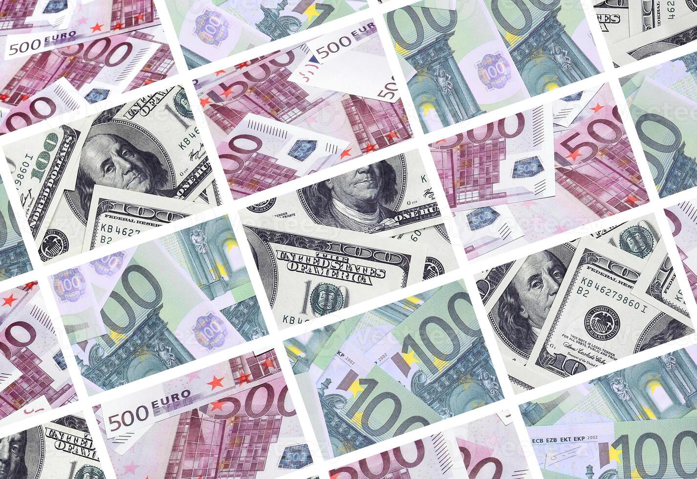 un' collage di molti immagini di Euro banconote nel denominazioni di 100 e 500 euro dire bugie nel il mucchio foto