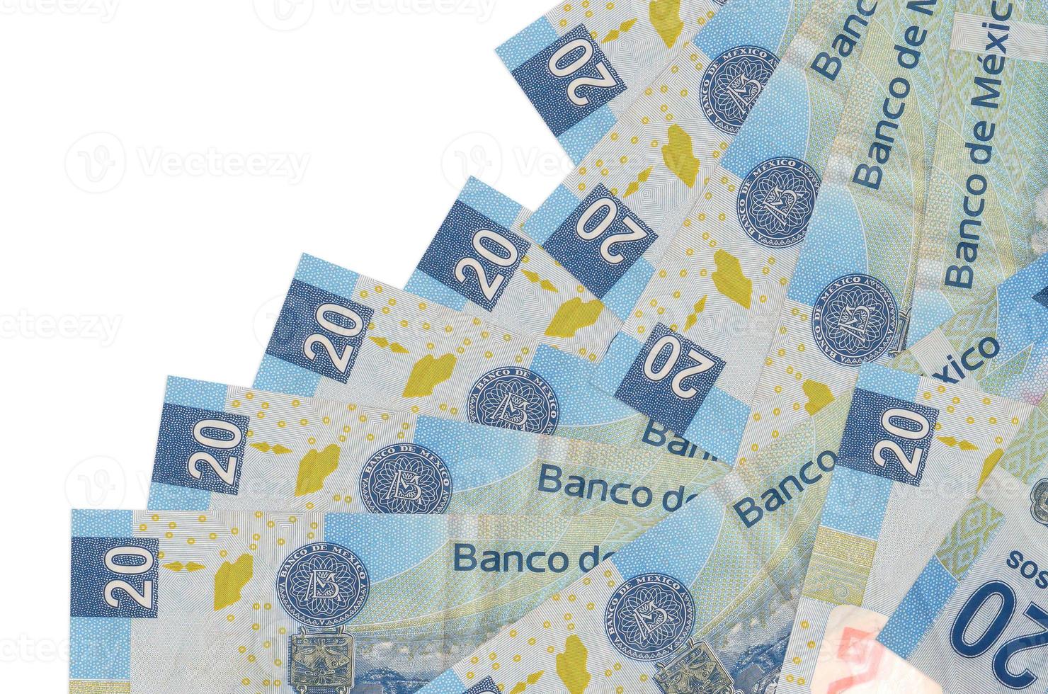 20 messicano pesos fatture bugie nel diverso ordine isolato su bianca. Locale bancario o i soldi fabbricazione concetto foto