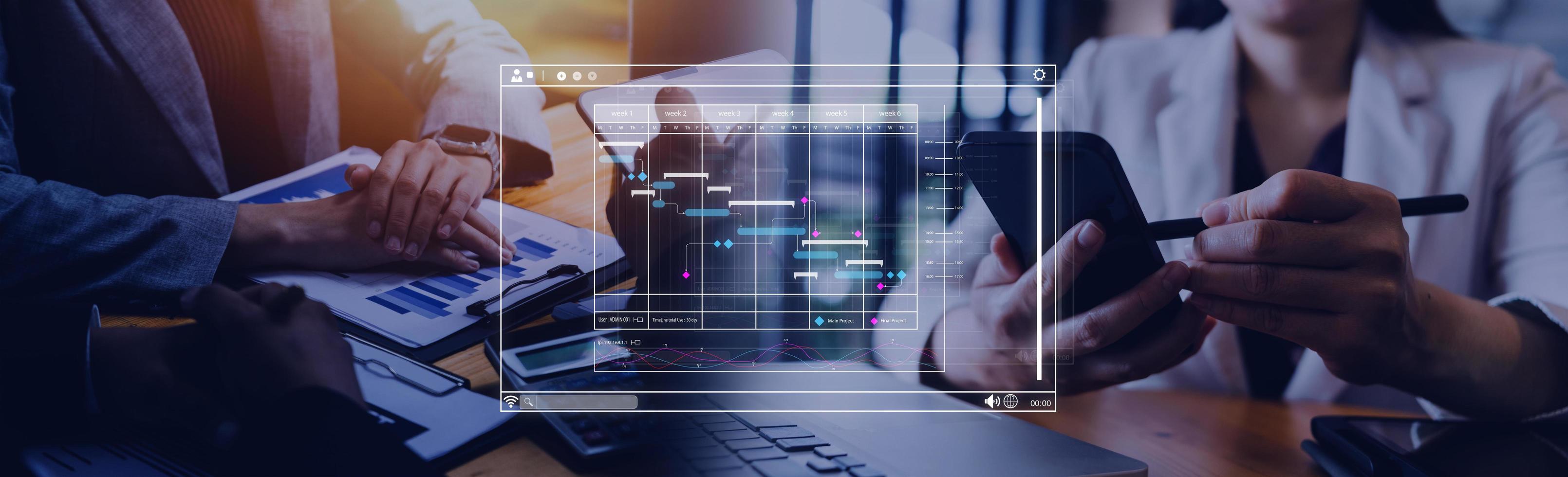 analista Lavorando con computer nel attività commerciale analitica e dati gestione sistema per rendere rapporto con kpi e metrica collegato per Banca dati. aziendale strategia per finanza, operazioni, i saldi, marketing foto