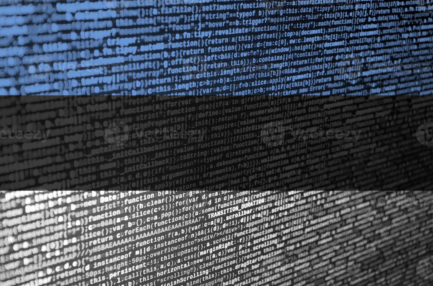 Estonia bandiera è raffigurato su il schermo con il programma codice. il concetto di moderno tecnologia e luogo sviluppo foto