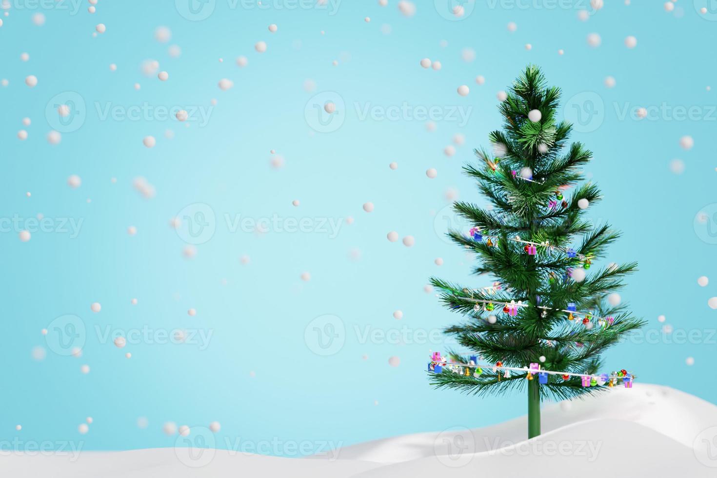 3d illustrazione blu sfondo modello natale e contento nuovo anno elegante con nevicando nel inverno vacanza celebrazione Natale albero neve regalo oro foto