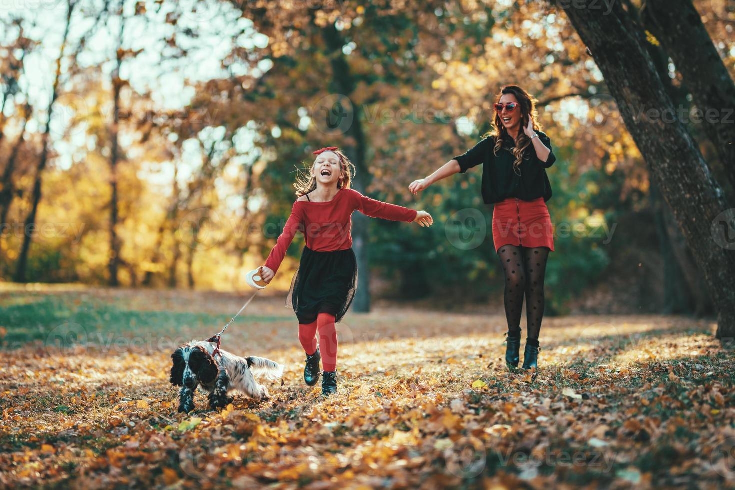 allegro a piedi con amorevole cane foto