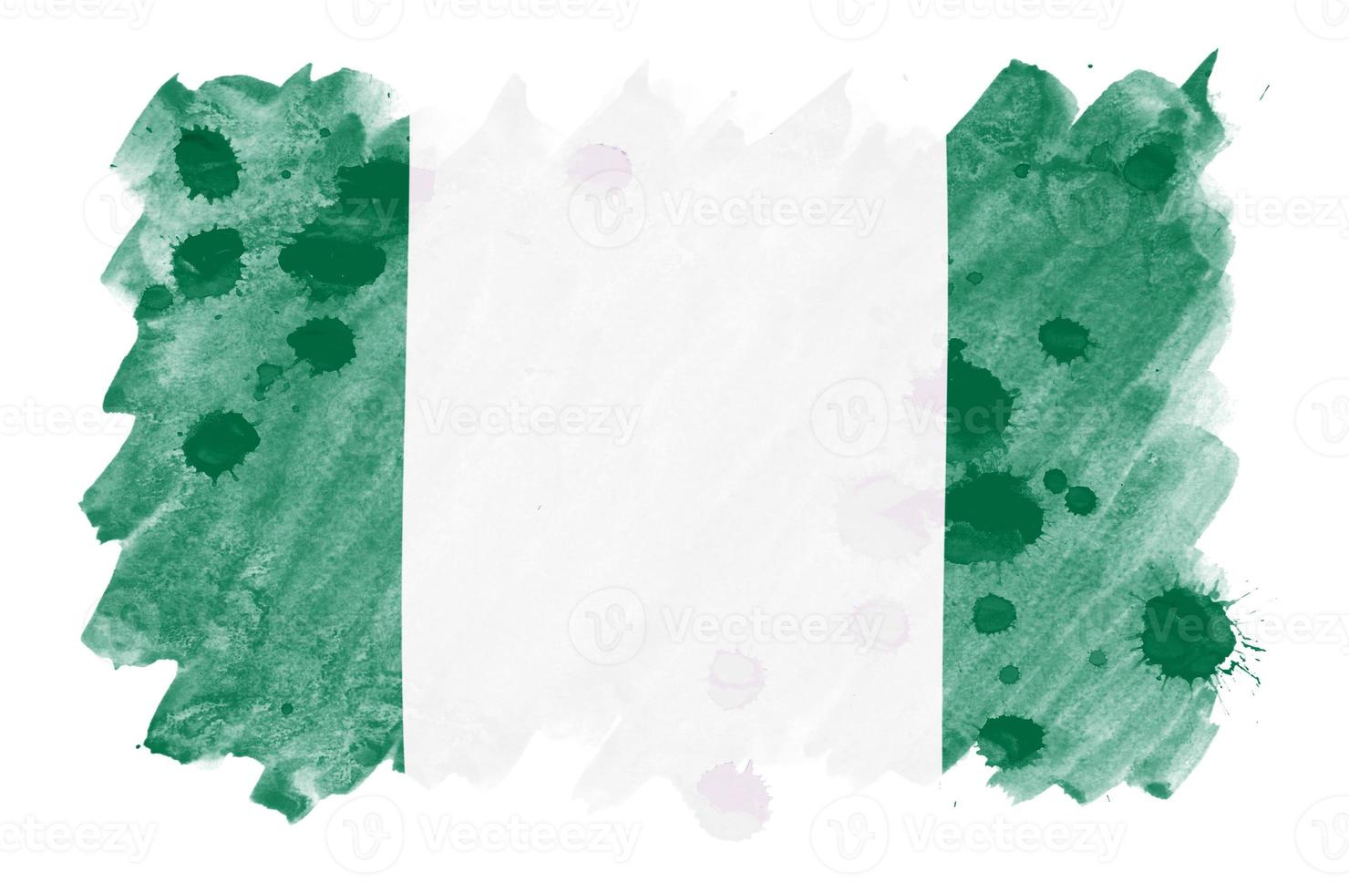 Nigeria bandiera è raffigurato nel liquido acquerello stile isolato su bianca sfondo foto