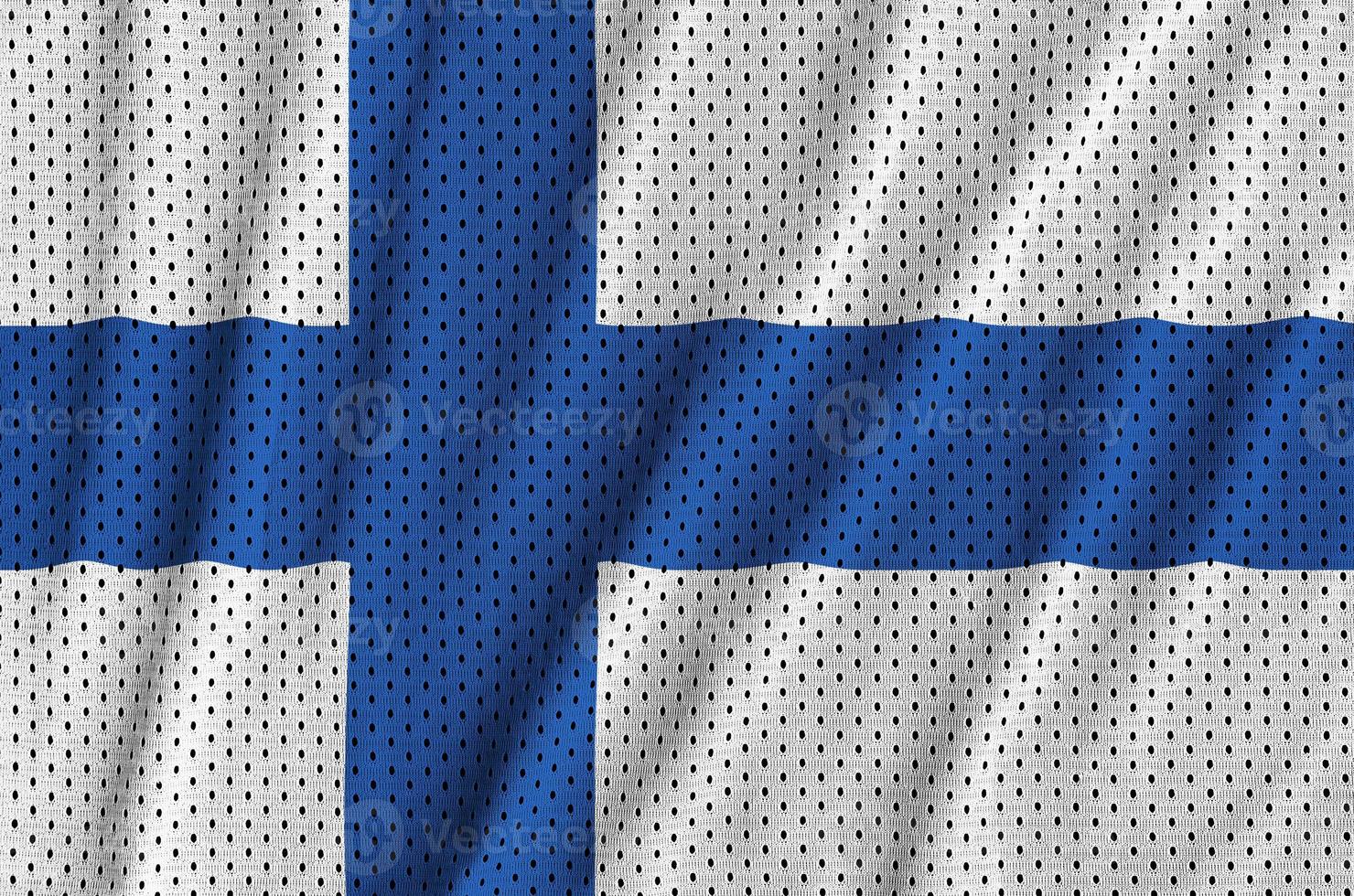 Finlandia bandiera stampato su un' poliestere nylon abbigliamento sportivo maglia tessuto foto