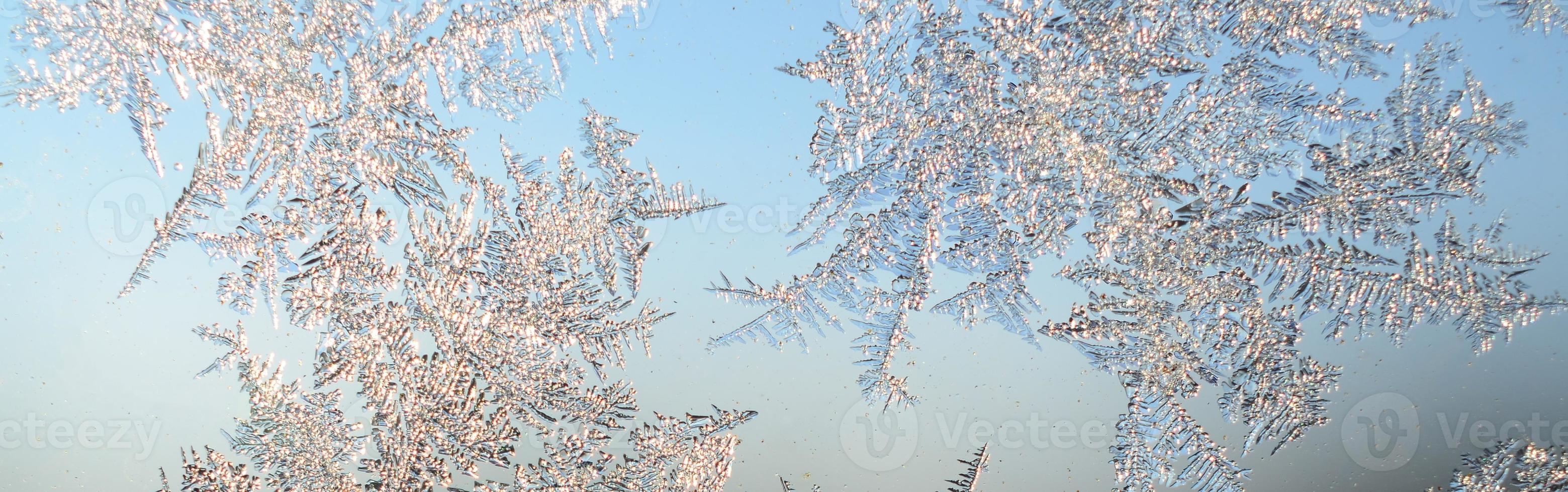 i fiocchi di neve brina brina macro su finestra bicchiere Pannello foto