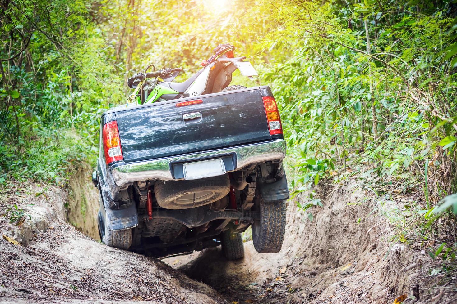 camion che guida attraverso la foresta foto