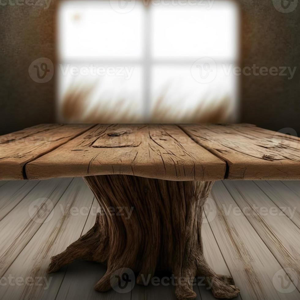 di legno rustico tavolo e finestra decorazione foto