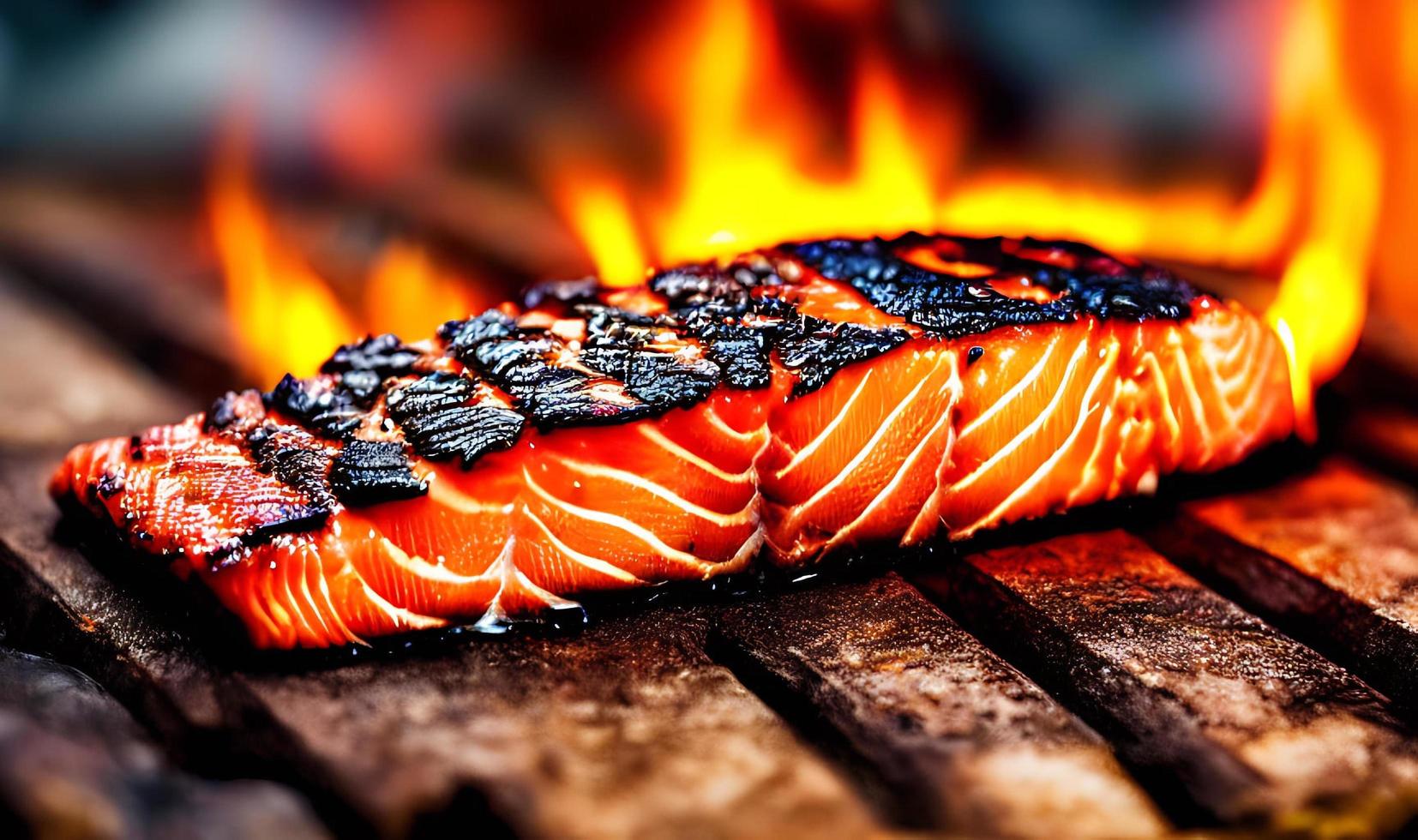 grigliato salmone. salutare cibo al forno salmone. caldo pesce piatto. foto