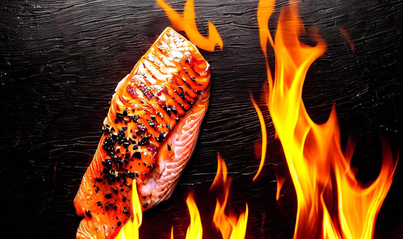 grigliato salmone. salutare cibo al forno salmone. caldo pesce piatto. foto