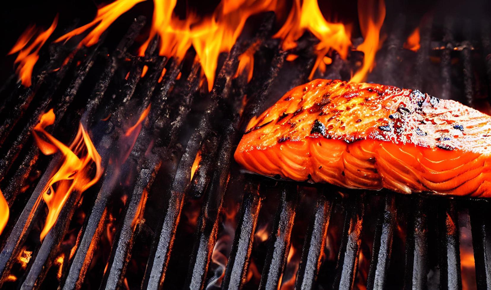 grigliato salmone. salutare cibo al forno salmone. caldo pesce piatto. foto