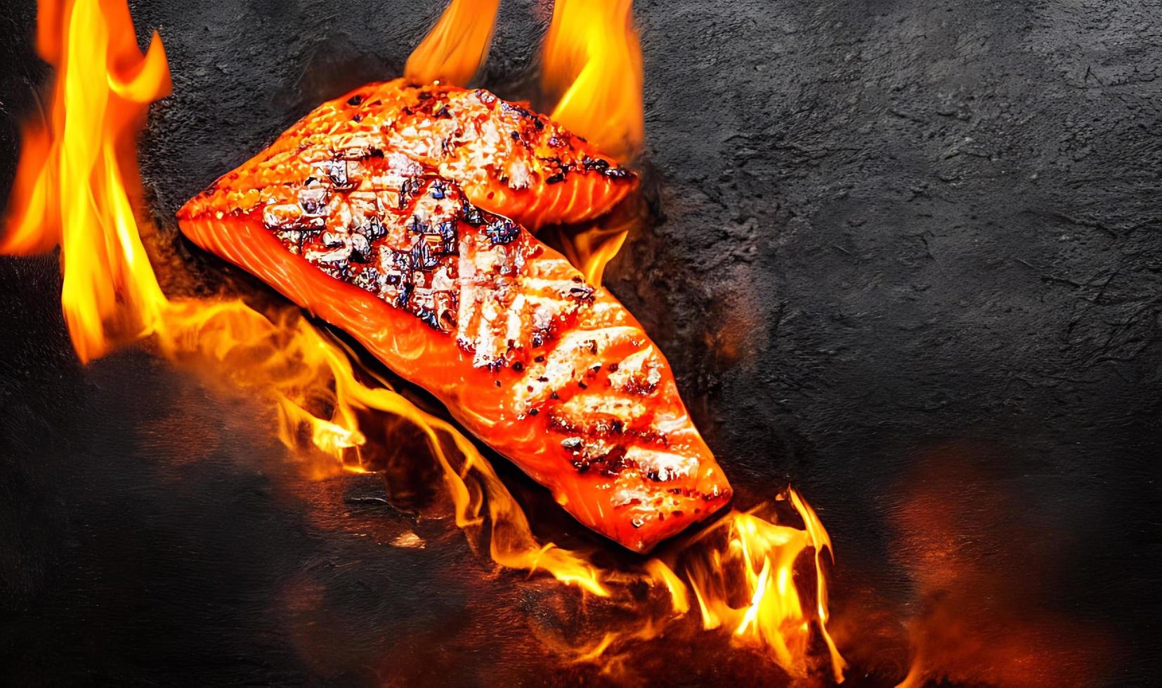 grigliato salmone. salutare cibo al forno salmone. caldo pesce piatto. foto