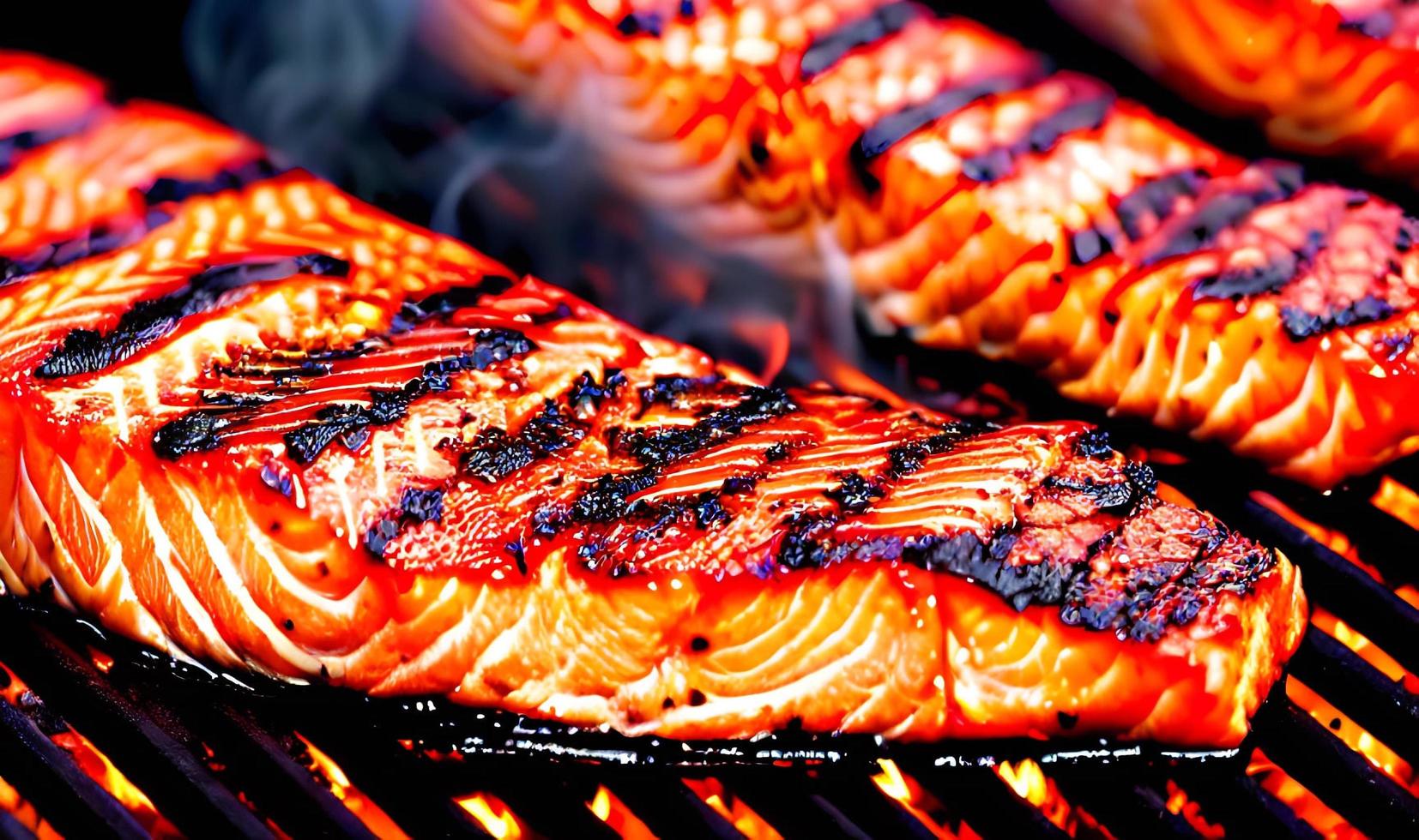 grigliato salmone. salutare cibo al forno salmone. caldo pesce piatto. foto