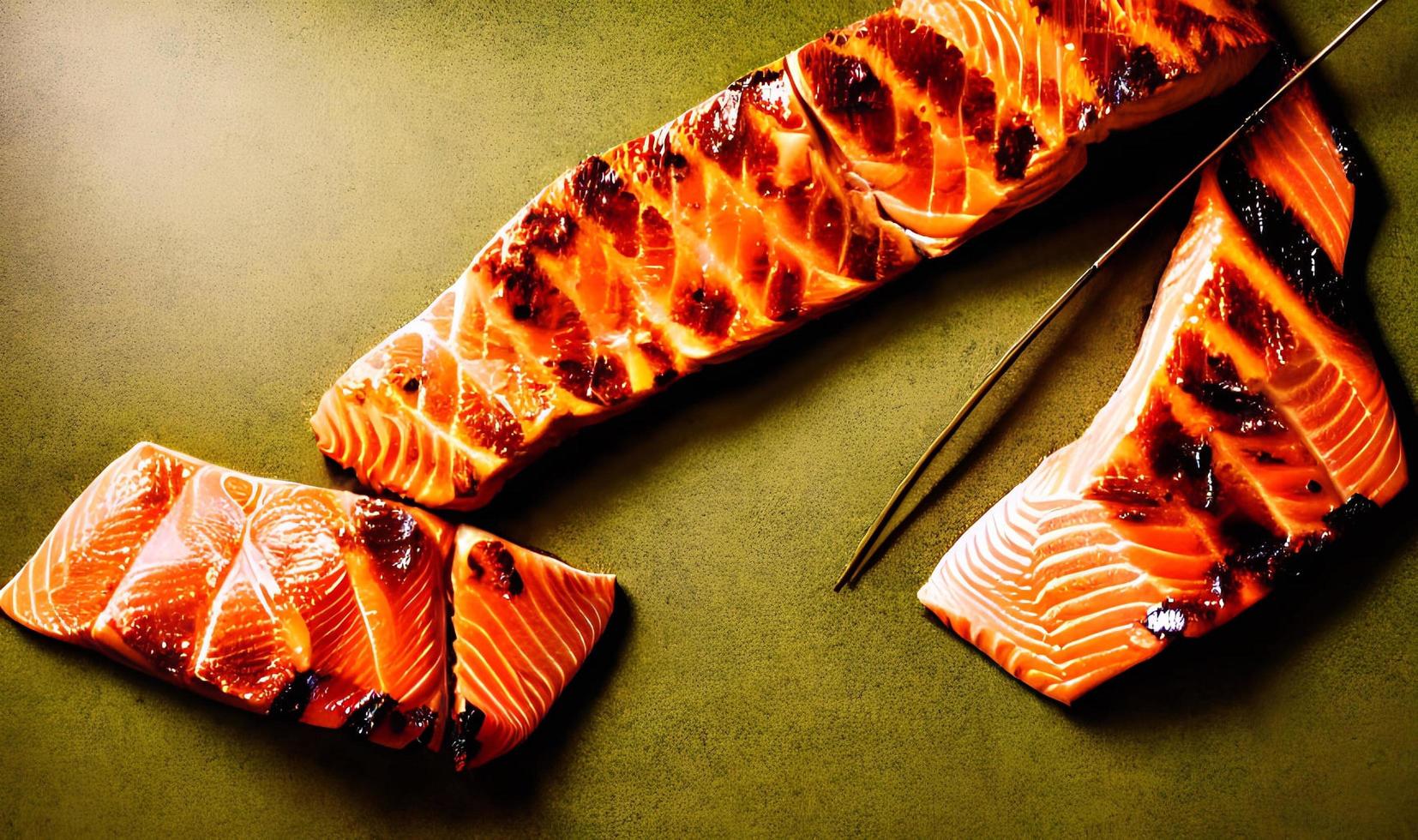grigliato salmone. salutare cibo al forno salmone. caldo pesce piatto. foto
